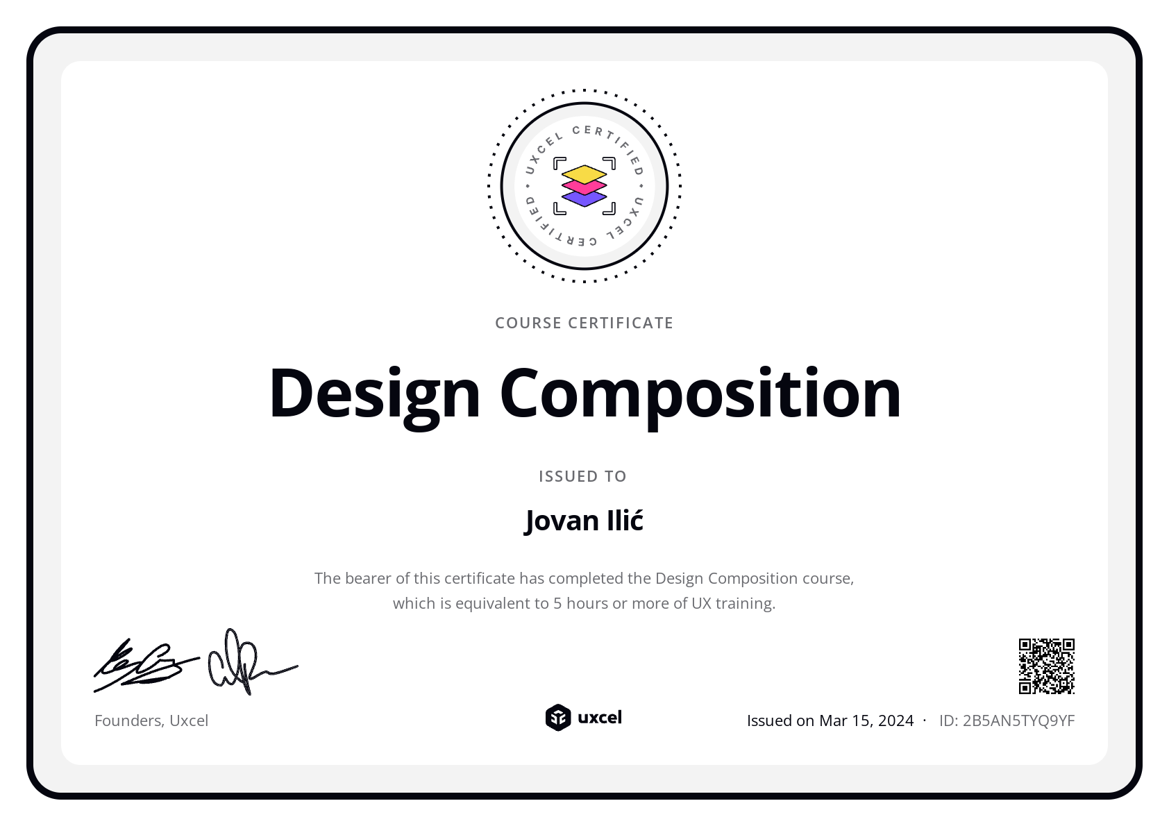 Jovan Ilić's certificate